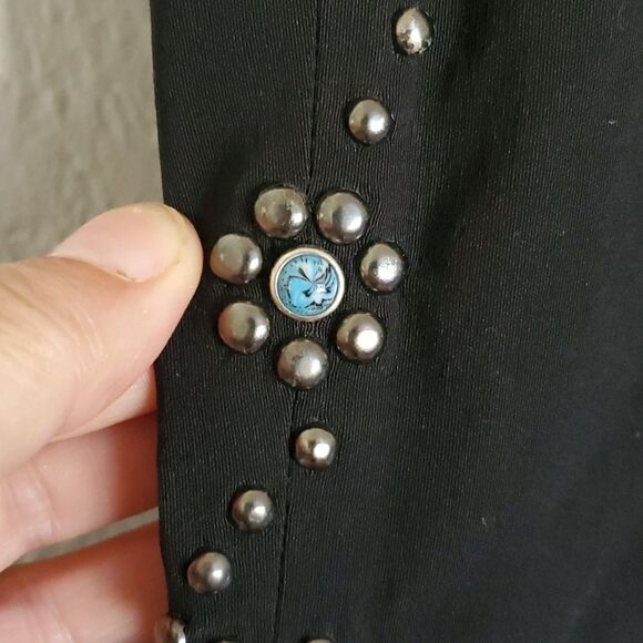 Karen Kane Black Stretchy Kick Flare Pants with Turquoise Studs Size 12 - Picture 3 of 12